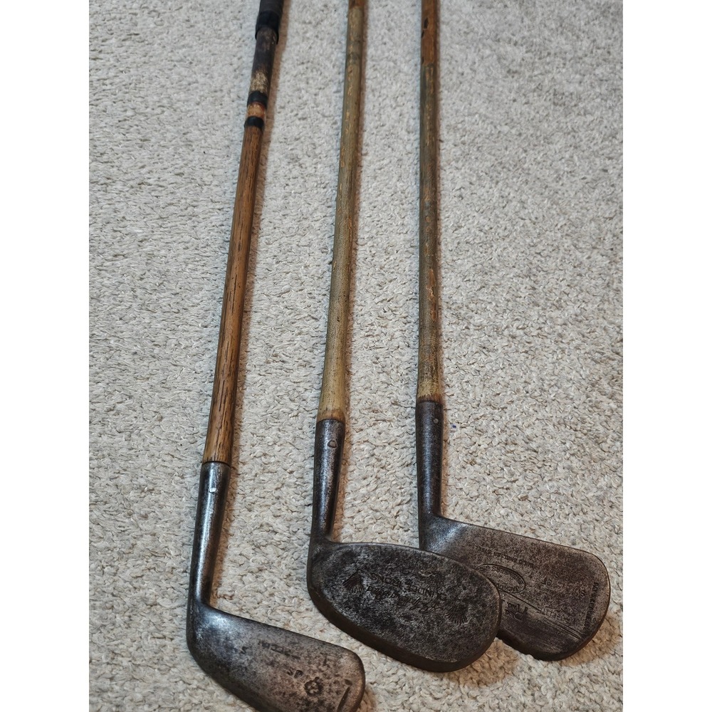 Antique  1920 golf clubs  wood handles  excellent shape 3 clubs Spaulding